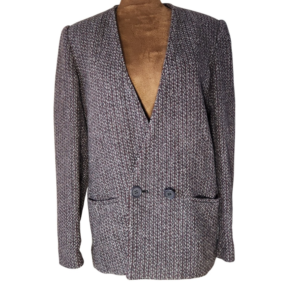 Vintage Peabody Jacket Blazer Wool Blend Tailored Size S/M Gray Burgandy Lined